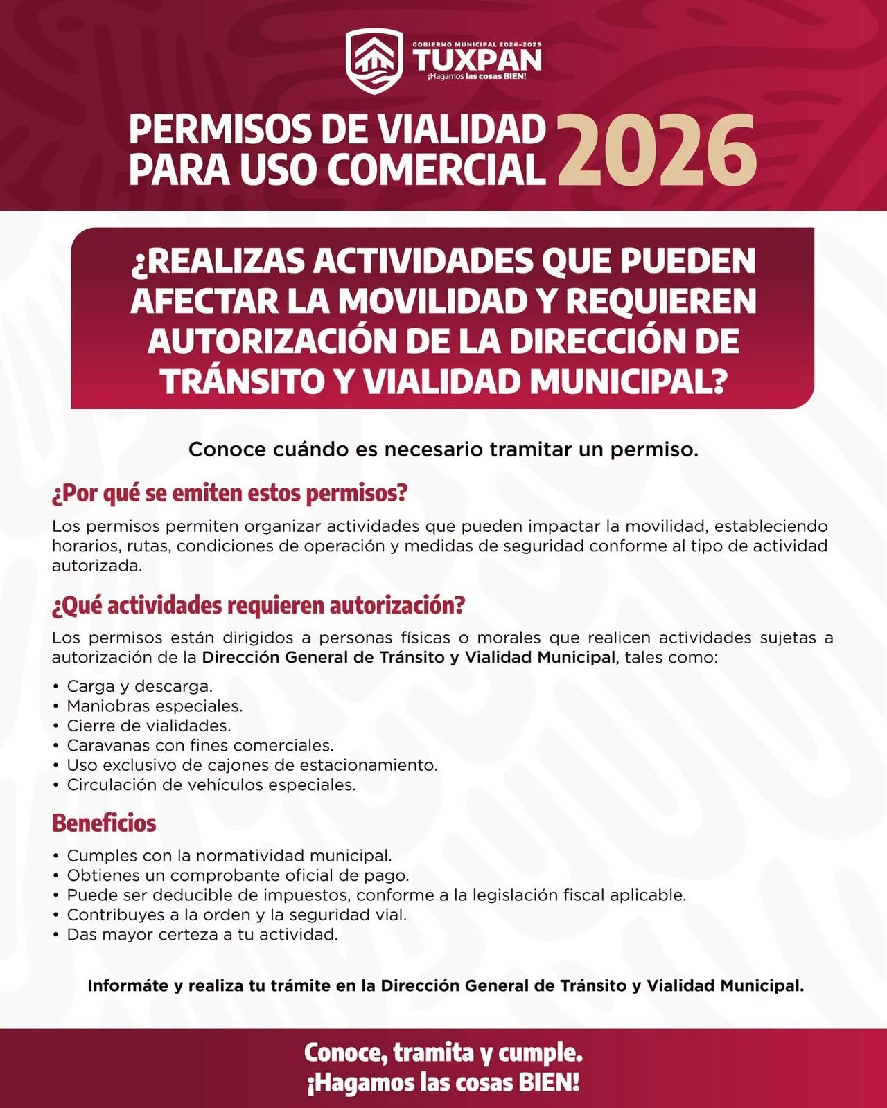 Ayuntamiento de Tuxpan comparte información oficial sobre los Permisos de Vialidad para Uso Comercial