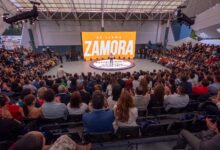 Presidente Carlos Soto Delgado rinde su Segundo Informe de Gobierno en la Unidad Deportiva El Chamizal, Zamora, Michoacán, el 7 de agosto de 2026.