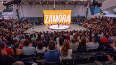 Presidente Carlos Soto Delgado rinde su Segundo Informe de Gobierno en la Unidad Deportiva El Chamizal, Zamora, Michoacán, el 7 de agosto de 2026.