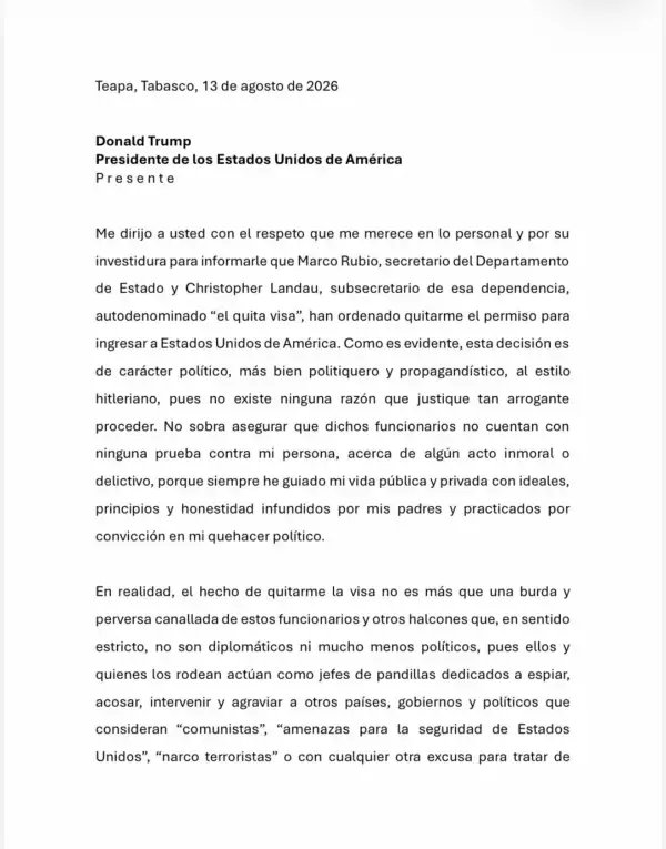 Visa cancelada a hijo de AMLO