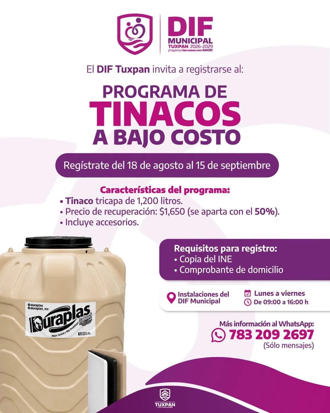 SE IMPLEMENTA PROGRAMA DE TINACOS A BAJO COSTO