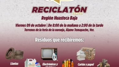 Anuncio del Reciclatón EcoFest en Álamo Temapache: jornada de acopio el 9 de octubre en los Terrenos de la Feria de la Naranja