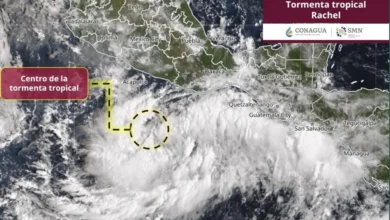 Mapa satelital de la Conagua y el SMN con la ubicación de la tormenta tropical Rachel frente al Pacífico mexicano