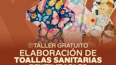Cartel del taller gratuito de toallas sanitarias reutilizables del Instituto Municipal de las Mujeres de Poza Rica