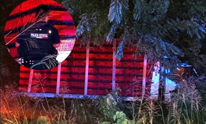 Camión cargado de pollo, con impactos de bala, abandonado en la carretera federal Tuxpan-Tampico, en Álamo Temapache