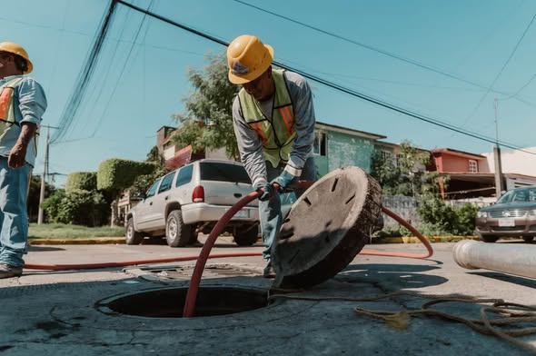 Trabajadores del ayuntamiento de Tuxpan realizan trabajos de desazolve en el drenaje del Infonavit CTM
