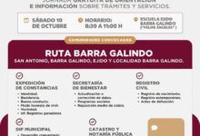 Infografía oficial: jornada El Ayuntamiento en tu Comunidad, ruta Barra Galindo, sábado 10 de octubre
