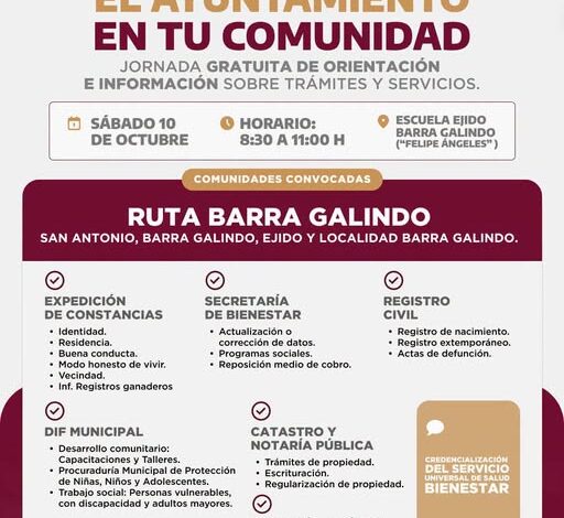 Infografía oficial: jornada El Ayuntamiento en tu Comunidad, ruta Barra Galindo, sábado 10 de octubre