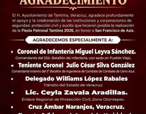 Cartel oficial: agradecimiento y saldo blanco de la Fiesta Patronal Tantima 2026