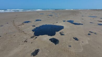Playa con manchas de crudo del derrame de Pemex en el Golfo de México