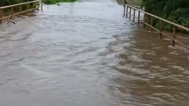 Puente de El Cepillo cubierto por el agua del arroyo, Gutiérrez Zamora