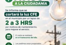 Aviso del Ayuntamiento de Tamiahua sobre el corte de energía eléctrica de la CFE de 2 a 3 horas este 18 de octubre