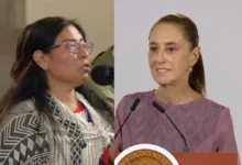 La presidenta Claudia Sheinbaum y la periodista Reyna Haydee Ramírez durante la conferencia matutina