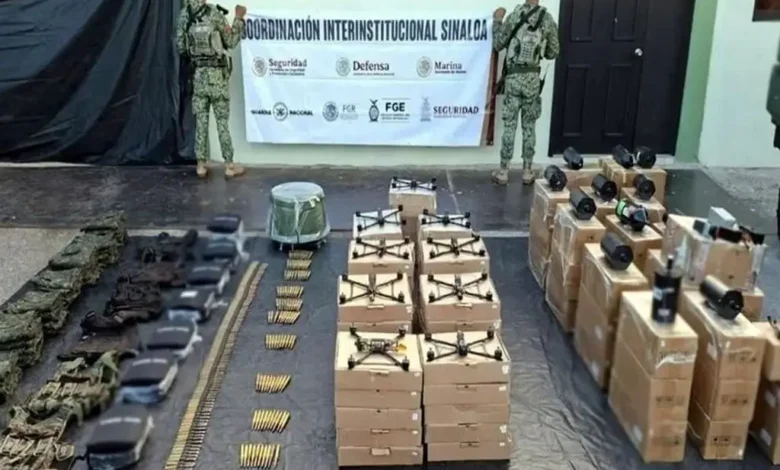 Decomiso de 48 drones, cartuchos y equipo táctico en Sinaloa