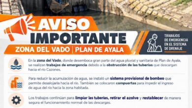 Aviso oficial del H. Ayuntamiento de Tihuatlán sobre trabajos de emergencia en el sistema de drenaje en la zona de El Vado, Plan de Ayala
