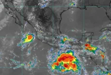 Mapa satelital de la tormenta tropical Trudy en el Pacífico mexicano