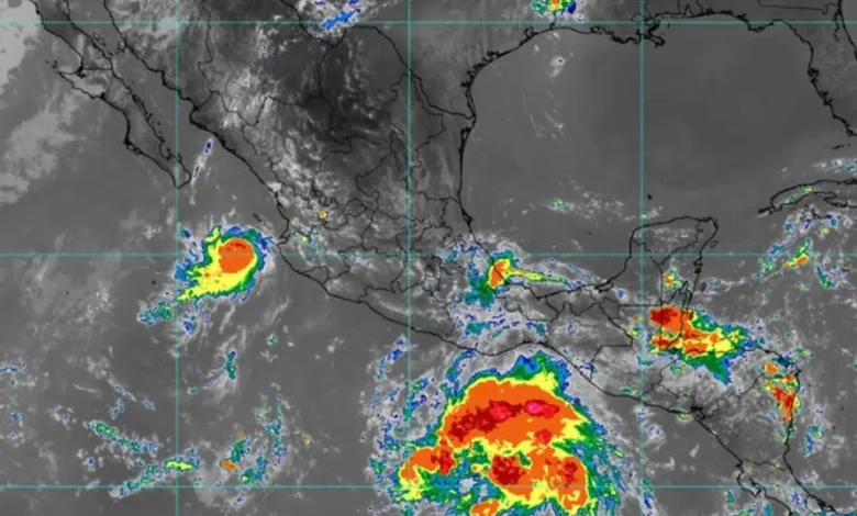 Mapa satelital de la tormenta tropical Trudy en el Pacífico mexicano