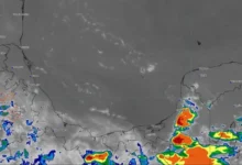 Mapa satelital con núcleos de lluvia sobre Veracruz