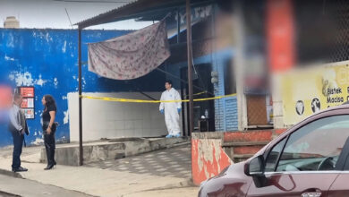 Carniceria acordonada en El Castillo, Xalapa, con perito forense en la escena